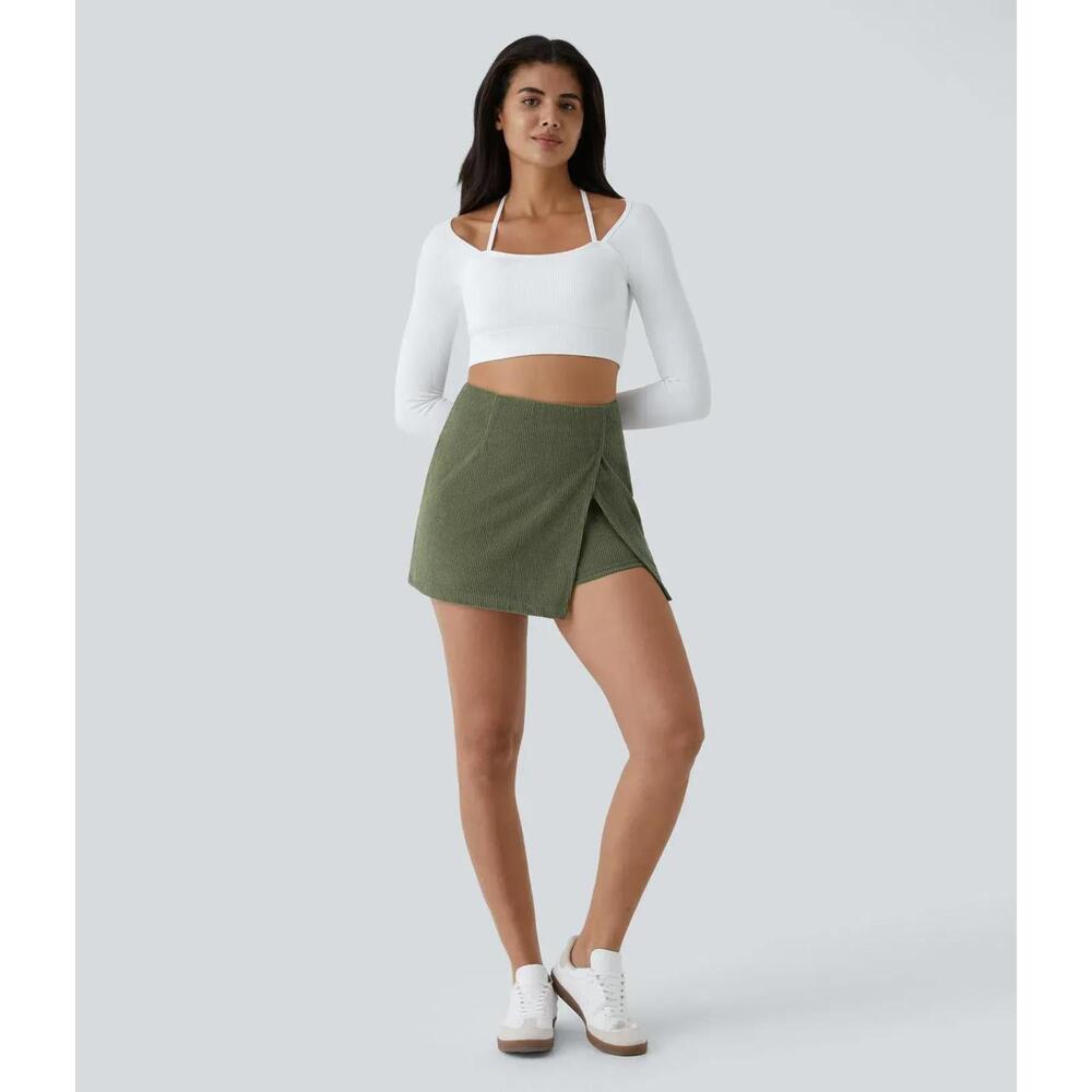 Halara NWT High Waisted Back Zipper Hem 2-in-1 Corduroy Casual Skirt  Size Small